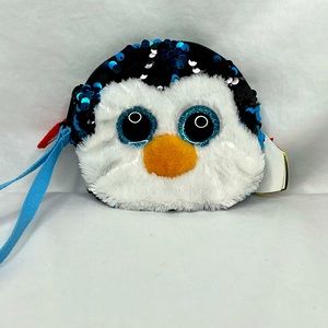Ty Beanie Babies Waddles Reversible Sequin Penguin Wristlet Purse.